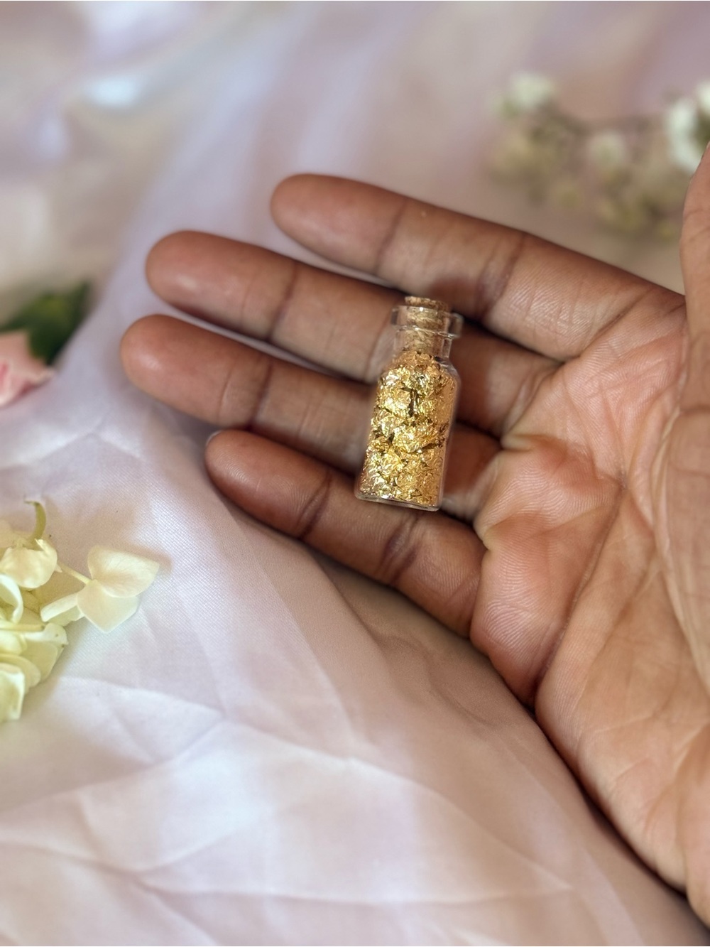 Gold Flakes Mini Glass Bottle | Spiritual Altar Decor Manifestation Gift